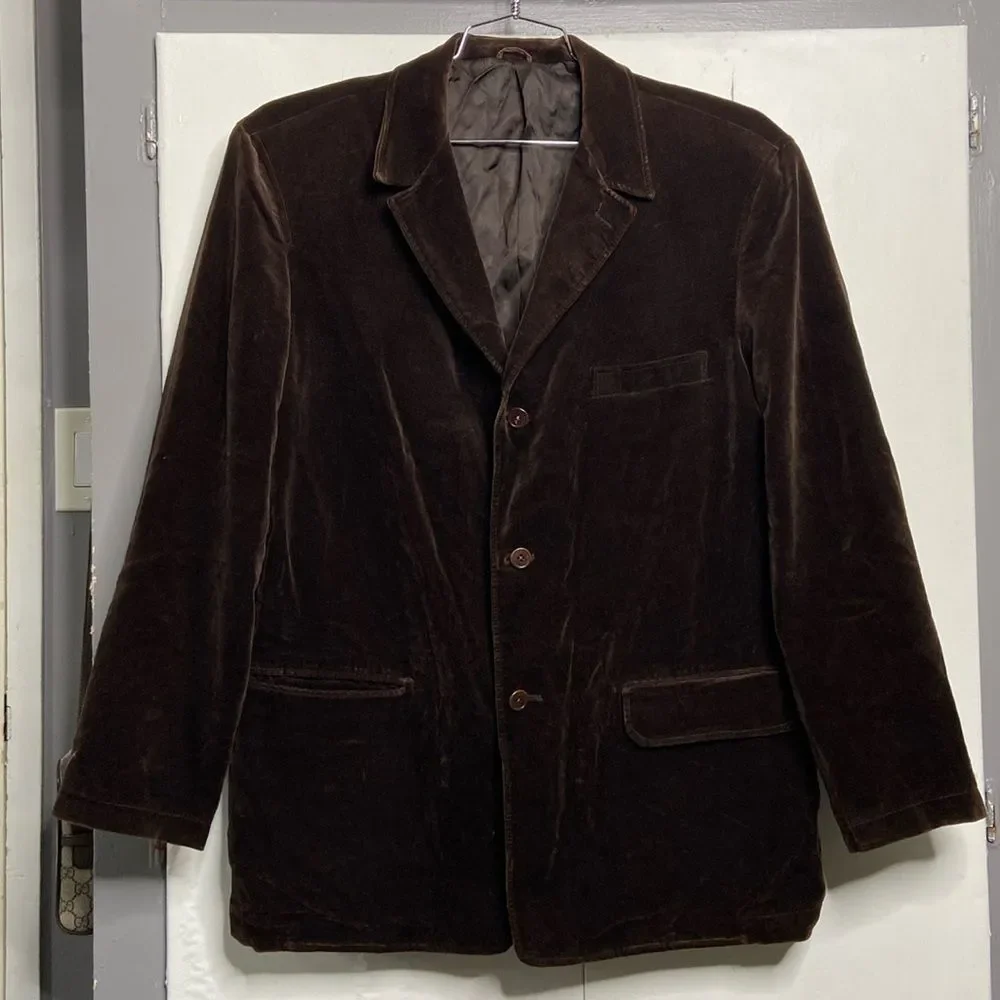 j crew men velvet velour sport coat blazer large brown 3 button